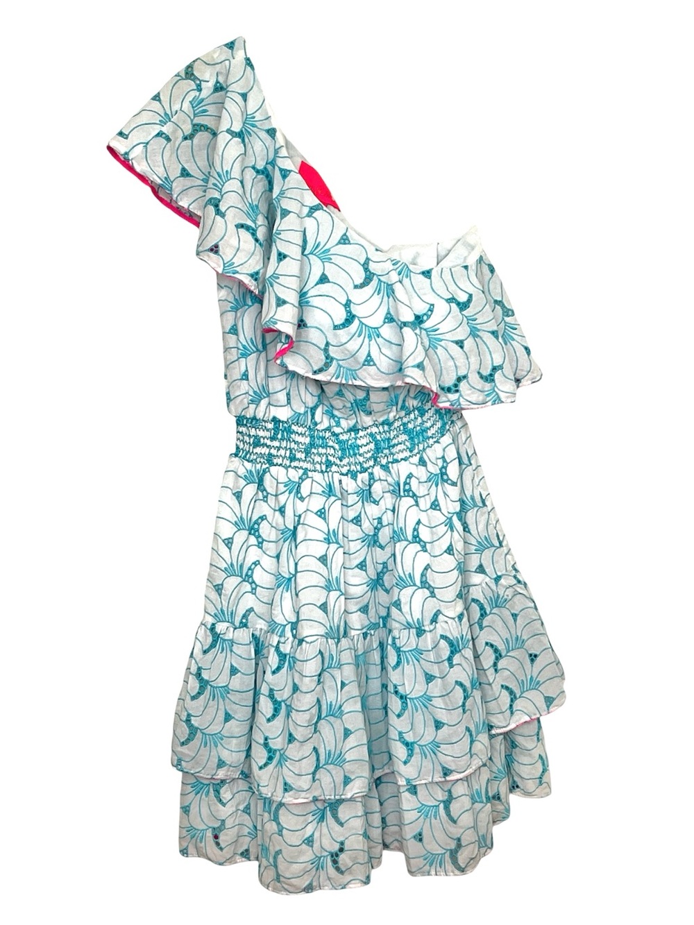Lilly Pulitzer Della One Shoulder Dress Blue White Embroidered Tiered Small